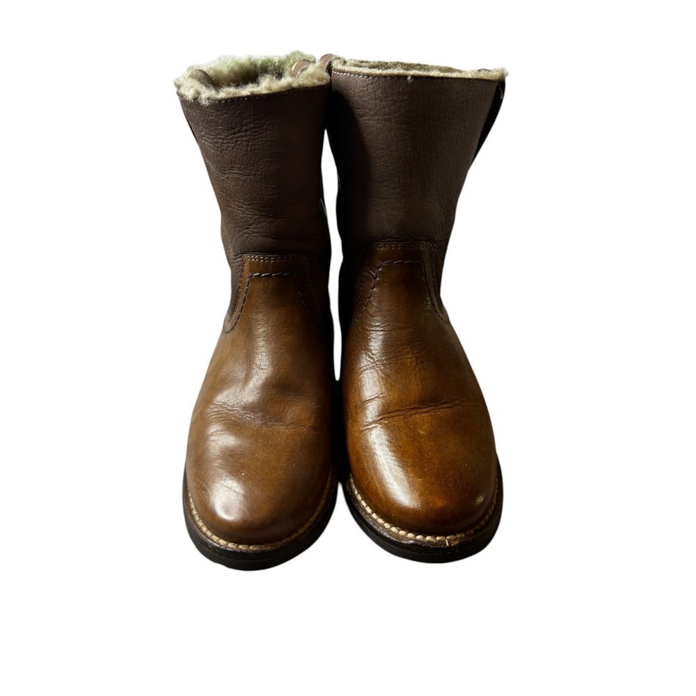 Frye Melissa Shearling Lined Boots Cognac Brown Leather Mid Calf Womens 6 B